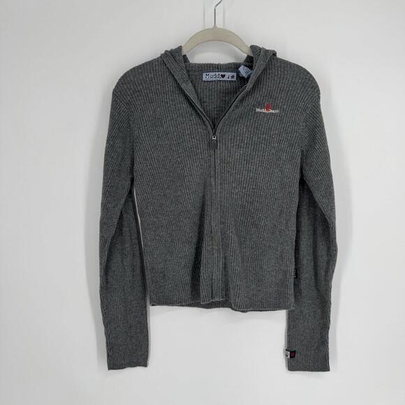Vintage Mudd full zip ribbed cardigan sweater top y2k 90s casual hooded medium m - Picture 1 of 8